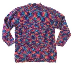 Kenji mohair blend vintage jeweltone popcorn curly bubble knit mock neck sweater